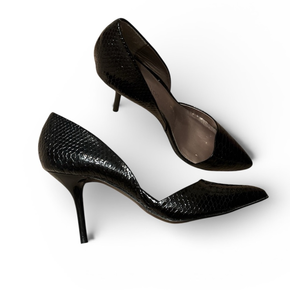 MADELINE Peyton D’Orsay Black Faux Leather Heels
